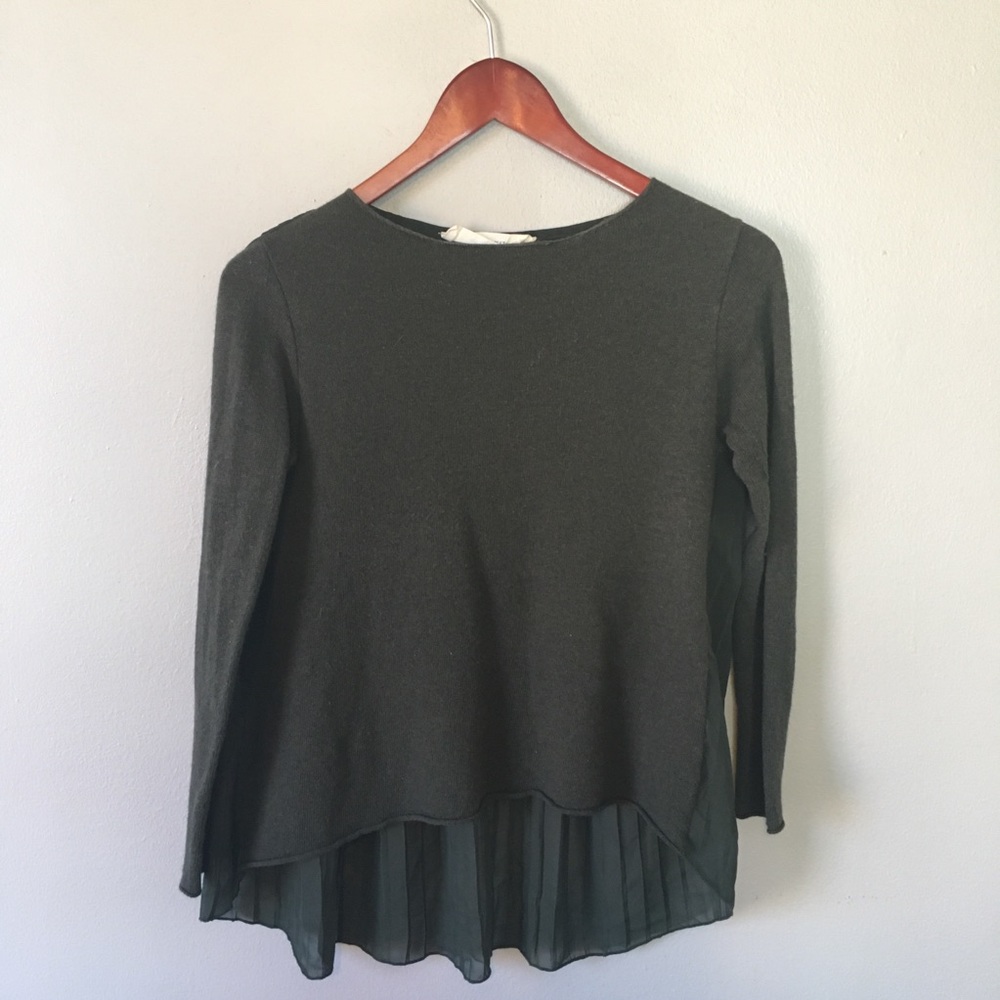 Zara Dark Green Sweater | Sheer Back | Hi-Lo | S